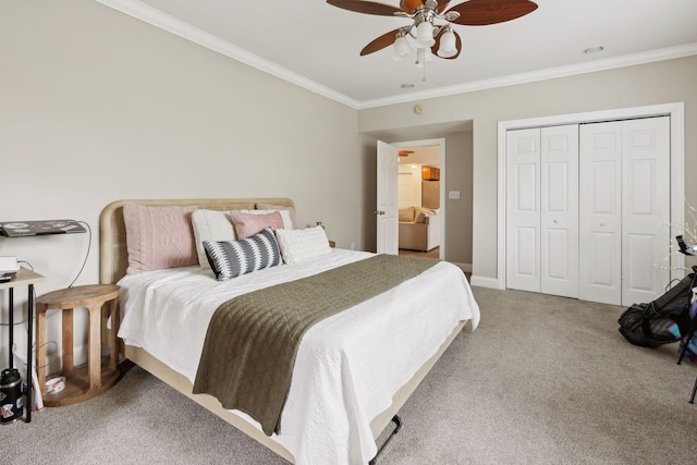 205 Well Spring Ct, Brentwood, TN 37027 - bedroom with carpet flooring, crown molding, ceiling fan, and a closet