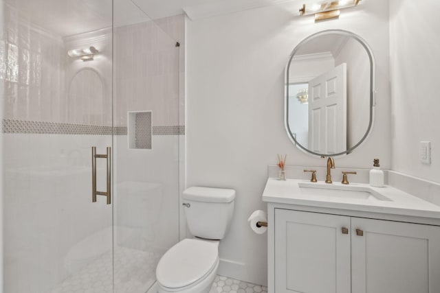 205 Well Spring Ct, Brentwood, TN 37027 - full bath featuring toilet, a stall shower, vanity, and crown molding
