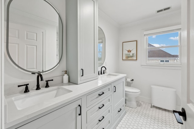 205 Well Spring Ct, Brentwood, TN 37027 - full bathroom with double vanity, toilet, and ornamental molding
