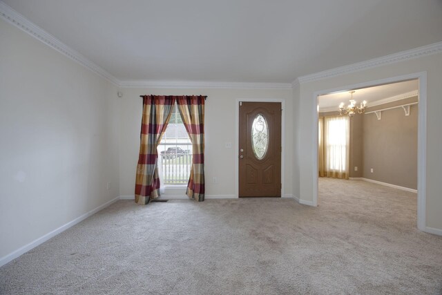 2321 Riverway Dr, Old Hickory, TN 37138 - foyer featuring a chandelier, ornamental molding, carpet flooring, and baseboards