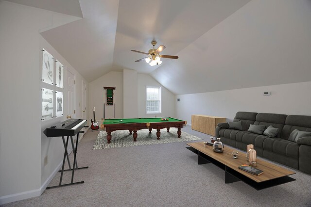 2321 Riverway Dr, Old Hickory, TN 37138 - game room with carpet flooring, ceiling fan, lofted ceiling, billiards, and baseboards