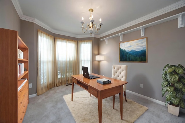 2321 Riverway Dr, Old Hickory, TN 37138 - office with a chandelier, light colored carpet, baseboards, and crown molding