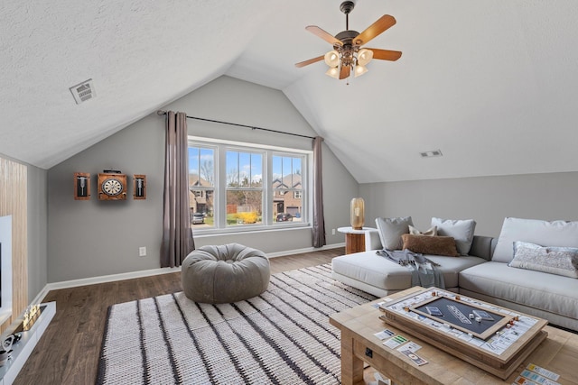 602 Pemberton Ct, Mount Juliet, TN 37122 - living room with wood finished floors, vaulted ceiling, a ceiling fan, and baseboards
