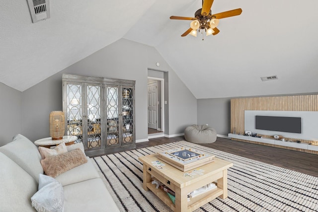 602 Pemberton Ct, Mount Juliet, TN 37122 - living room featuring wood finished floors, lofted ceiling, ceiling fan, and baseboards