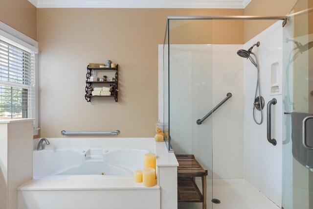 500 Forrest Park Cir, Franklin, TN 37064 - full bath with a shower stall, a whirlpool tub, and ornamental molding