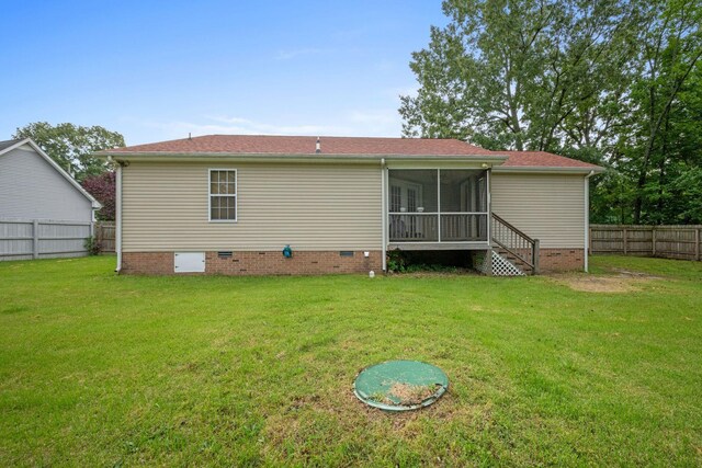 114 Silver Leaf Cir, Dickson, TN 37055 - rear view of house featuring a sunroom, crawl space, and a fenced backyard