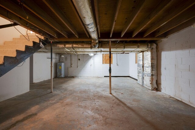 7703 Horn Tavern Rd, Fairview, TN 37062 - unfinished below grade area with water heater and stairway