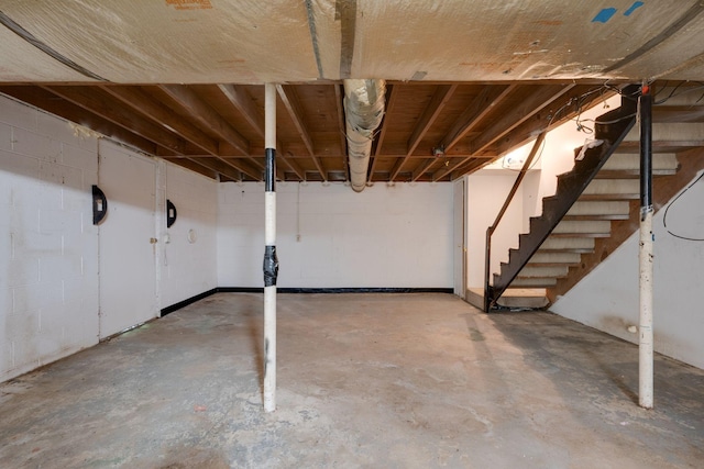 7703 Horn Tavern Rd, Fairview, TN 37062 - unfinished below grade area featuring stairs and concrete block wall