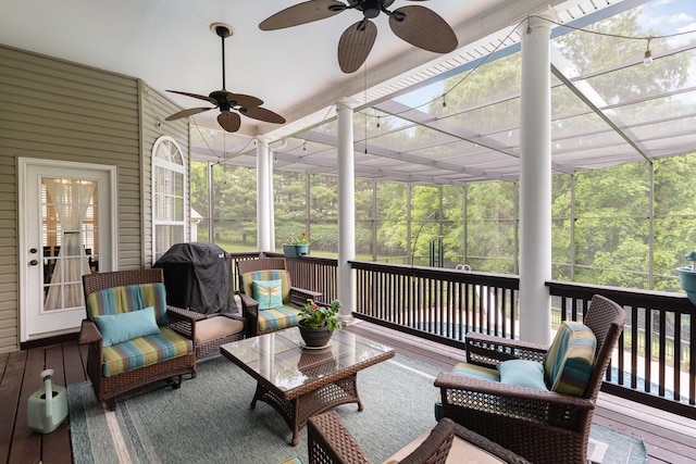 673 Newton Ln, Gallatin, TN 37066 - sunroom / solarium with a ceiling fan and an outdoor hangout area