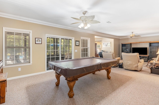 673 Newton Ln, Gallatin, TN 37066 - game room featuring carpet, crown molding, ceiling fan, and billiards table