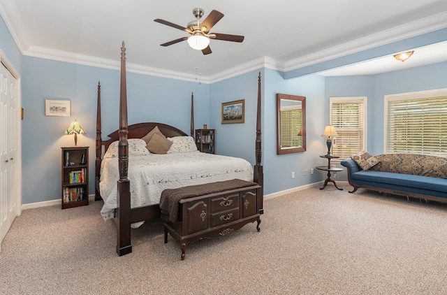 673 Newton Ln, Gallatin, TN 37066 - bedroom with carpet floors, crown molding, a ceiling fan, and a closet