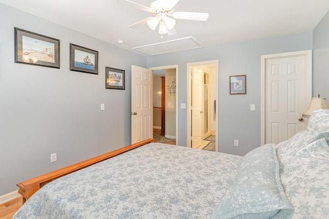 673 Newton Ln, Gallatin, TN 37066 - bedroom featuring attic access, ceiling fan, and ensuite bath