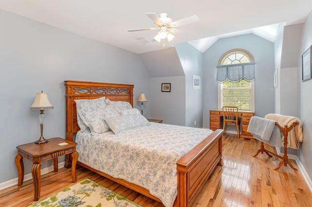 673 Newton Ln, Gallatin, TN 37066 - bedroom with light wood-type flooring, lofted ceiling, and a ceiling fan