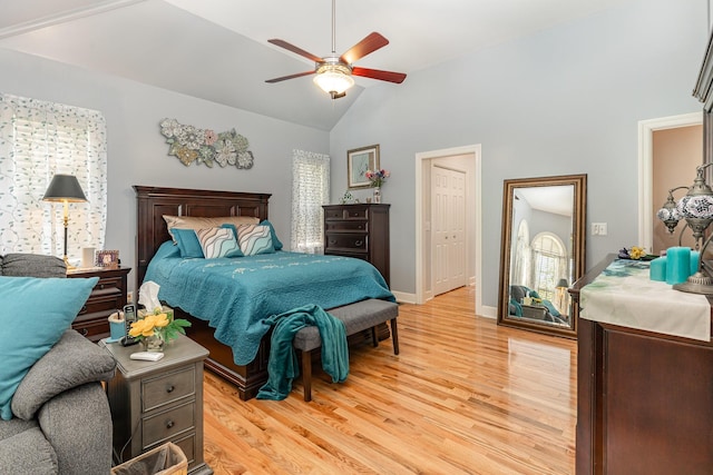 673 Newton Ln, Gallatin, TN 37066 - bedroom featuring light wood finished floors, vaulted ceiling, and a ceiling fan