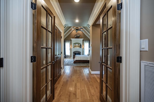 872 Pinnacle Hill Rd, Kingston Springs, TN 37082 - corridor with crown molding and light wood-type flooring