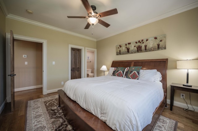872 Pinnacle Hill Rd, Kingston Springs, TN 37082 - bedroom with wood finished floors, crown molding, ensuite bath, and ceiling fan