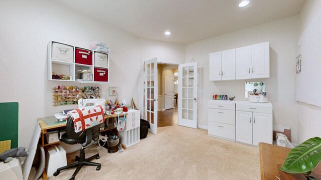 2809 Kaye Dr, Thompsons Station, TN 37179 - office area with french doors, light colored carpet, and recessed lighting