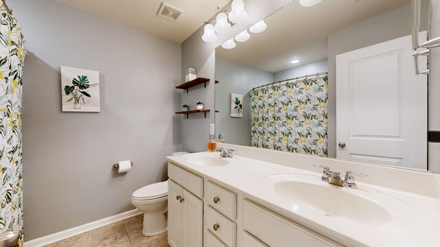 2809 Kaye Dr, Thompsons Station, TN 37179 - bathroom with double vanity, curtained shower, and tile patterned floors