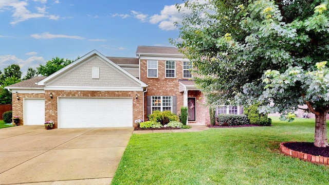 2809 Kaye Dr, Thompsons Station, TN 37179 - view of front of property with a front lawn, an attached garage, concrete driveway, and brick siding