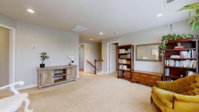 2809 Kaye Dr, Thompsons Station, TN 37179 - living area with an upstairs landing, carpet, and recessed lighting