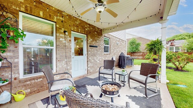 2809 Kaye Dr, Thompsons Station, TN 37179 - view of patio / terrace with an outdoor fire pit, a grill, and ceiling fan