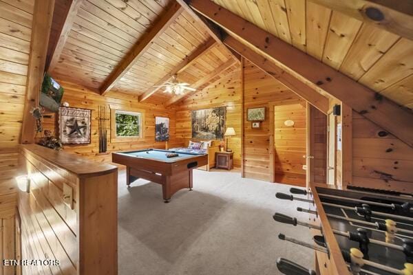4196 Mountain Rest Way, Sevierville, TN 37876 - recreation room with wooden walls, billiards table, and wooden ceiling