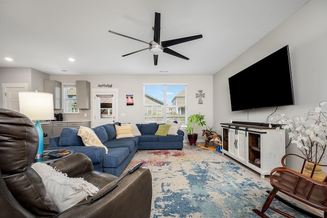 312 Whisper Wood Way, Lebanon, TN 37087 - living room featuring ceiling fan, recessed lighting, and wood finished floors