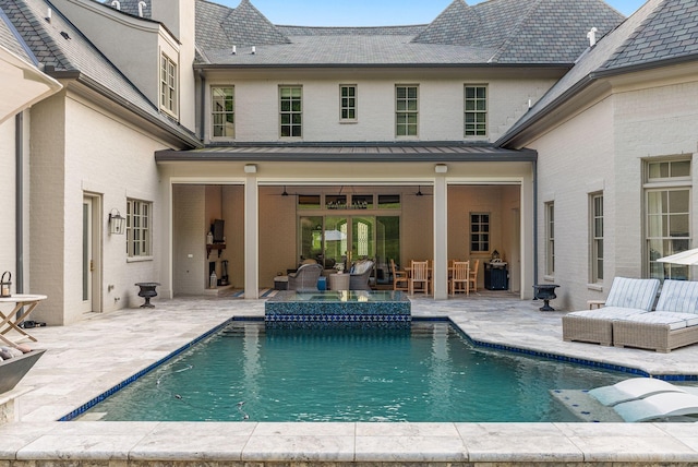 1024 Vaughn Crest Dr, Franklin, TN 37069 - view of pool featuring an outdoor hangout area, a patio, a ceiling fan, and a pool with connected hot tub