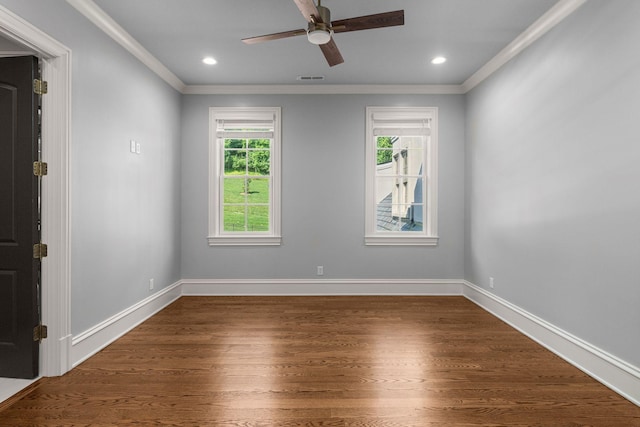 1024 Vaughn Crest Dr, Franklin, TN 37069 - empty room with crown molding, wood finished floors, ceiling fan, and recessed lighting