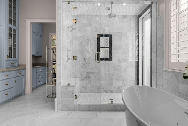 1024 Vaughn Crest Dr, Franklin, TN 37069 - full bath with a freestanding bath, a marble finish shower, and marble finish floors