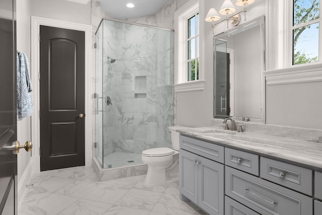 1024 Vaughn Crest Dr, Franklin, TN 37069 - full bathroom featuring marble look tile flooring, healthy amount of natural light, and a marble finish shower