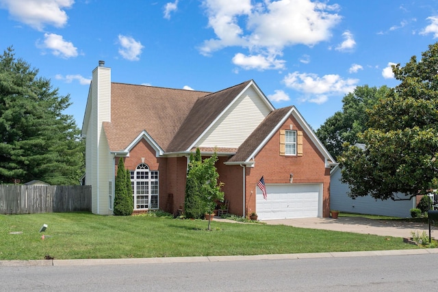2104 Loudenslager Dr, Thompsons Station, TN 37179 - traditional-style home featuring brick siding, driveway, a chimney, and an attached garage