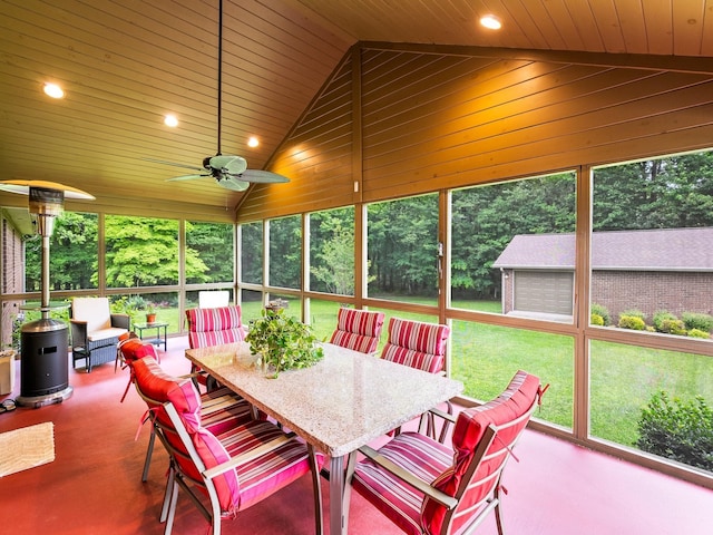 1574 Midway Rd, Sewanee, TN 37375 - sunroom with lofted ceiling, a ceiling fan, and outdoor dining area