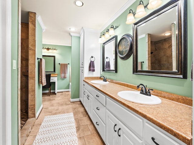 1574 Midway Rd, Sewanee, TN 37375 - full bath with double vanity, ornamental molding, tiled shower, and baseboards