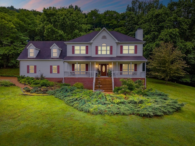 6873 Giles Hill Rd, College Grove, TN 37046 - view of front of property with covered porch, a chimney, stairway, and a front yard