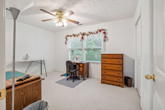 6873 Giles Hill Rd, College Grove, TN 37046 - carpeted office space featuring a ceiling fan and a textured ceiling