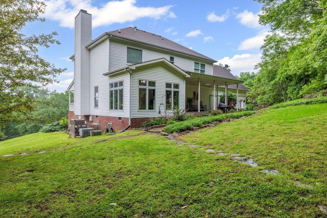6873 Giles Hill Rd, College Grove, TN 37046 - rear view of property featuring a chimney and a yard
