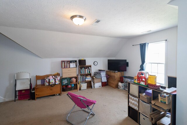 674 Superior Ln, Clarksville, TN 37043 - game room with vaulted ceiling, carpet flooring, and a textured ceiling