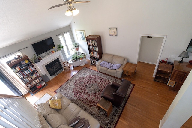 674 Superior Ln, Clarksville, TN 37043 - living area featuring wood finished floors, ceiling fan, and a glass covered fireplace