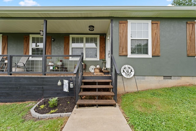 2237 Cold Springs Rd, Lafayette, TN 37083 - property entrance with crawl space, a porch, and stucco siding