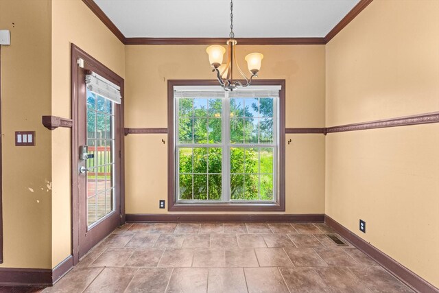 3696 Prestwicke Pl, Adams, TN 37010 - unfurnished dining area with a chandelier and crown molding