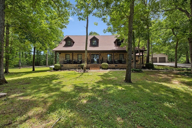 1150 Deer Run Rd, Murfreesboro, TN 37128 - view of front of house with a porch, an outbuilding, a garage, a front yard, and crawl space