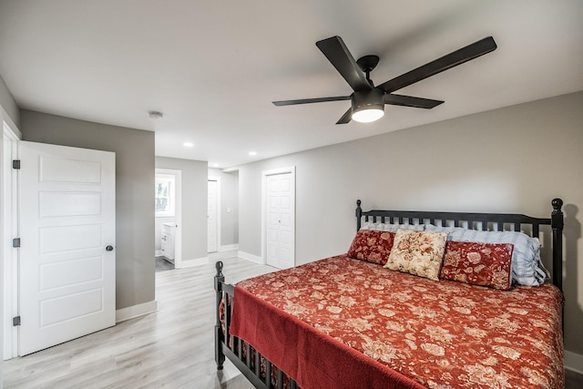 1108 Pruitt Ln, Gallatin, TN 37066 - bedroom featuring light wood-type flooring, recessed lighting, a closet, and ceiling fan