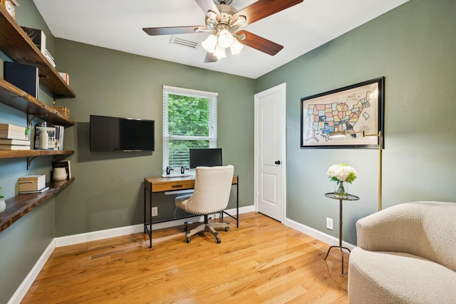 3453 Parkwood Ct, Hermitage, TN 37076 - home office featuring light wood-style floors, ceiling fan, and baseboards