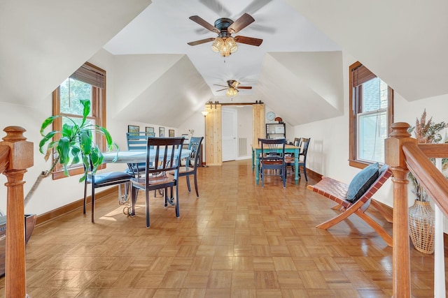 5950 Clarksville Pike, Joelton, TN 37080 - dining area featuring a ceiling fan, baseboards, plenty of natural light, and vaulted ceiling