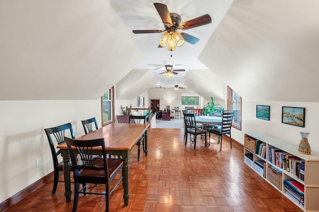 5950 Clarksville Pike, Joelton, TN 37080 - dining room with a ceiling fan, vaulted ceiling, and baseboards