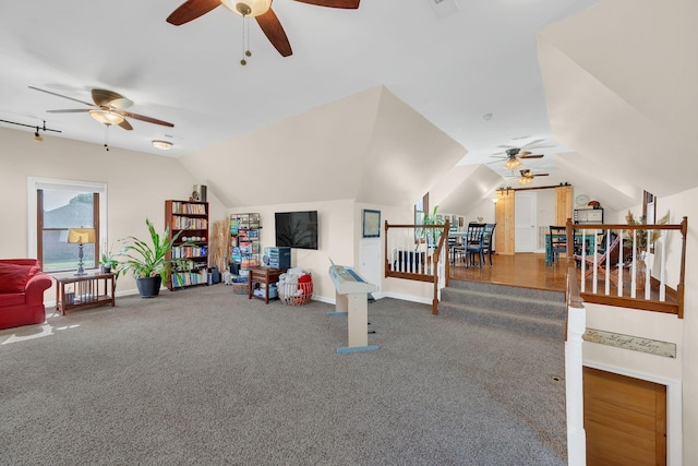 5950 Clarksville Pike, Joelton, TN 37080 - game room featuring a ceiling fan, lofted ceiling, carpet floors, and baseboards