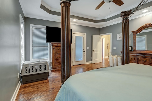 152 Camaro Dr, Chapmansboro, TN 37035 - bedroom with ornamental molding, wood finished floors, baseboards, a tray ceiling, and recessed lighting