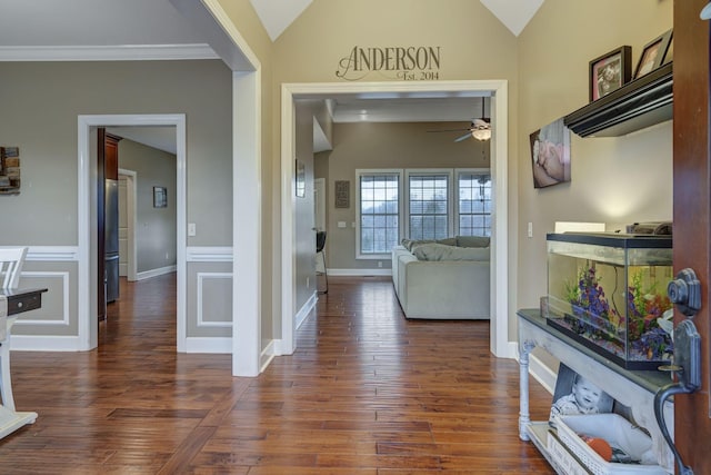 152 Camaro Dr, Chapmansboro, TN 37035 - hallway with wood-type flooring, vaulted ceiling, and crown molding