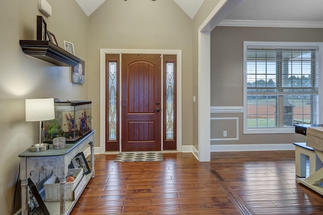 152 Camaro Dr, Chapmansboro, TN 37035 - foyer entrance featuring wood-type flooring, baseboards, vaulted ceiling, and ornamental molding